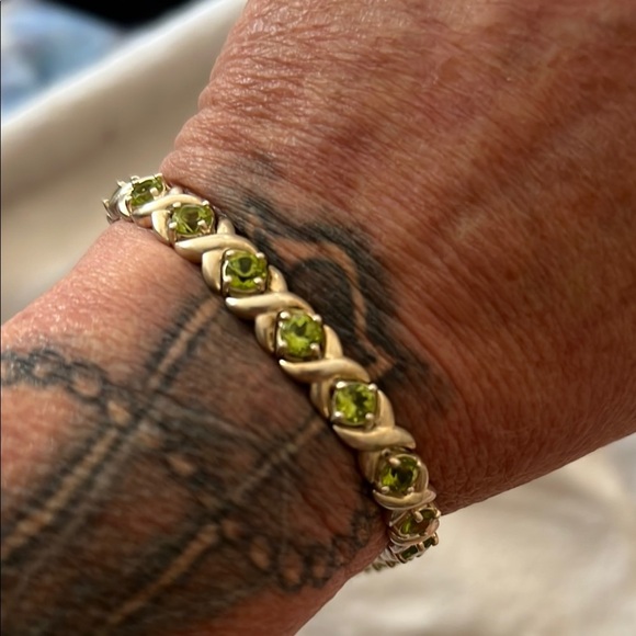 925 Sterling Silver Peridot Tennis Bracelet | Gold Vermeil | X-Link Design - Picture 1 of 4